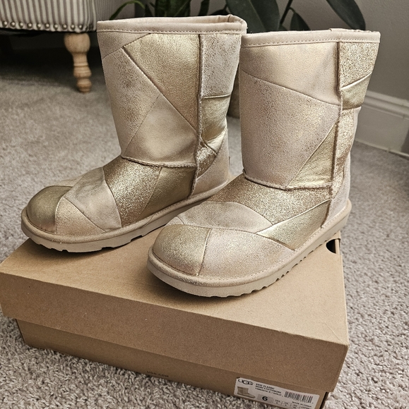 Ugg Gold Patchwork Boots Womens Size 6 - Picture 2 of 4